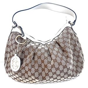 Gucci Brown GG Canvas Sukey Shoulder Bag White Beige